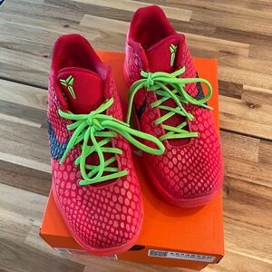 Nike Kids Red Sneakers with Neon Green Laces